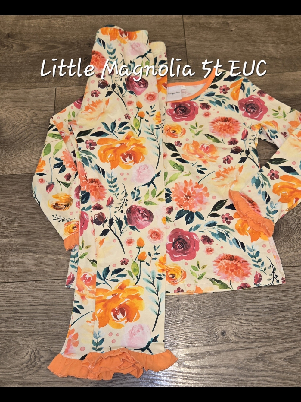 Girls Floral Ruffle Set - Cream with Orange & Pink Flowers